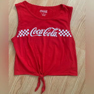 Coca Cola Red Sleeveless Tie Front Cropped T-shirt Top Size S